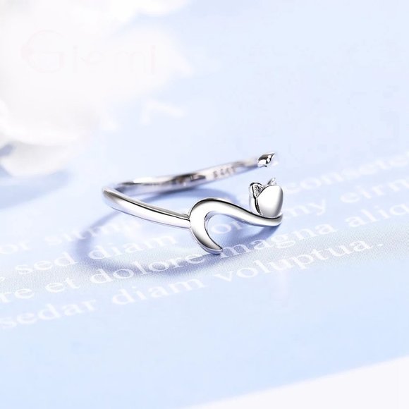 💎 Cat Lover Adjustable Ring 925 Sterling Silver Hugging Adjustable - Picture 5 of 6